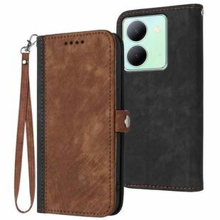 For vivo Y27 5G/Y36 4G Global Side Buckle Double Fold Hand Strap Leather Phone Case(Brown)