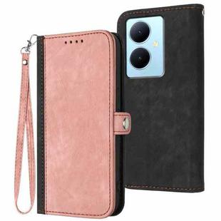 For vivo V29 Lite Side Buckle Double Fold Hand Strap Leather Phone Case(Pink)