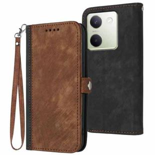 For vivo Y100 5G Global Side Buckle Double Fold Hand Strap Leather Phone Case(Brown)