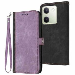For vivo Y100 5G Global Side Buckle Double Fold Hand Strap Leather Phone Case(Purple)