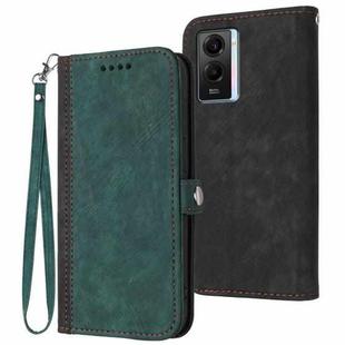 For vivo Y55s 2023 5G/Y55 5G Global Side Buckle Double Fold Hand Strap Leather Phone Case(Dark Green)