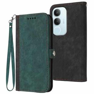 For vivo Y19s Global Side Buckle Double Fold Hand Strap Leather Phone Case(Dark Green)