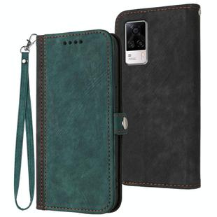 For vivo S9e Side Buckle Double Fold Hand Strap Leather Phone Case(Dark Green)