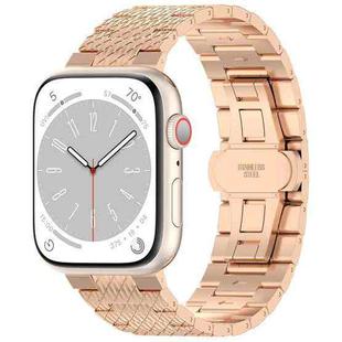 For Apple Watch Series 9 45mm Twill Stainless Steel Watch Band(Rose Gold)