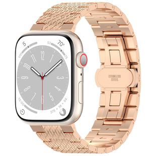 For Apple Watch Series 9 41mm Twill Stainless Steel Watch Band(Rose Gold)