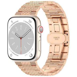 For Apple Watch Series 8 45mm Twill Stainless Steel Watch Band(Rose Gold)