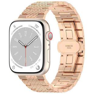 For Apple Watch SE 2022 44mm Twill Stainless Steel Watch Band(Rose Gold)