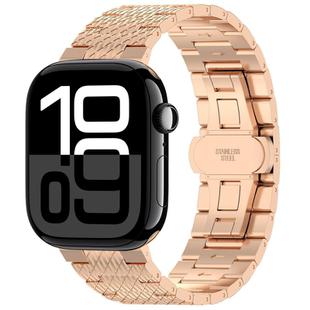 For Apple Watch Series 10 46mm Twill Stainless Steel Watch Band(Rose Gold)