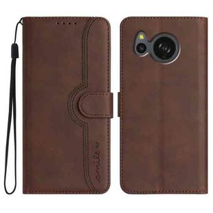 For Sharp Aquos sense8/SHC11/SH-54D Heart Pattern Skin Feel Leather Phone Case(Brown)