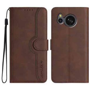 For Sharp Aquos sense7/SH-53C/SHG10 Heart Pattern Skin Feel Leather Phone Case(Brown)