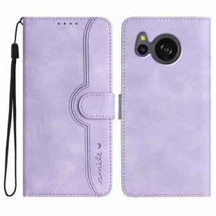 For Sharp Aquos sense7/SH-53C/SHG10 Heart Pattern Skin Feel Leather Phone Case(Purple)