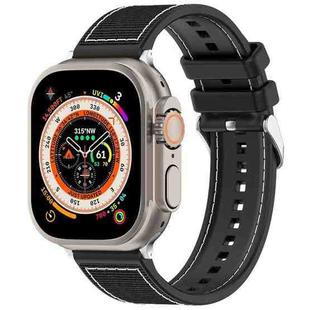 For Apple Watch SE 44mm Ordinary Buckle Hybrid Nylon Braid Silicone Watch Band(Black)