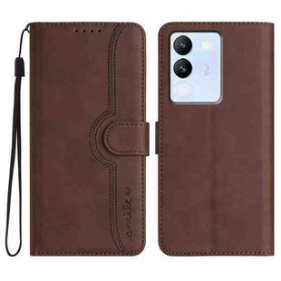 For vivo V30 Lite 5G Global Heart Pattern Skin Feel Leather Phone Case(Brown)