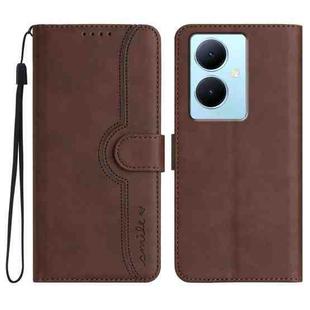 For vivo V29 Lite Heart Pattern Skin Feel Leather Phone Case(Brown)
