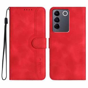 For vivo V27e 4G Global/T2 4G Global Heart Pattern Skin Feel Leather Phone Case(Red)
