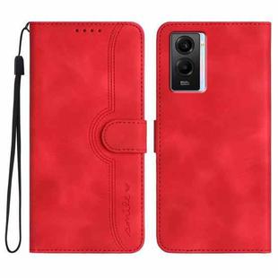 For vivo Y55s 2023 5G/Y55 5G Global Heart Pattern Skin Feel Leather Phone Case(Red)
