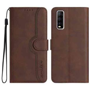 For vivo Y70s Heart Pattern Skin Feel Leather Phone Case(Brown)