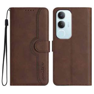 For vivo Y19s Global Heart Pattern Skin Feel Leather Phone Case(Brown)