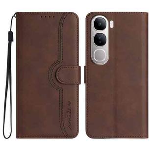 For vivo Y300 / vivo V40 Lite 4G / 5G IDN Heart Pattern Skin Feel Leather Phone Case(Brown)