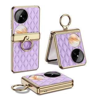 For Huawei Pocket 2 GKK Rhombus Pattern Electroplated Leather Phone Case with Ring(Purple)