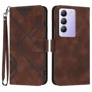 For vivo V30 Lite 5G India/T3 5G IDN Line Pattern Skin Feel Leather Phone Case(Coffee)