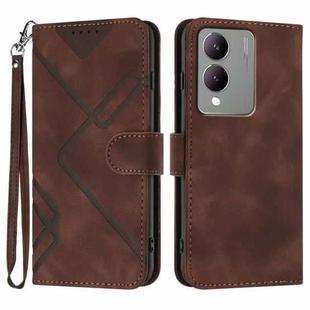 For vivo Y17s 4G Global/Y28 5G India Line Pattern Skin Feel Leather Phone Case(Coffee)