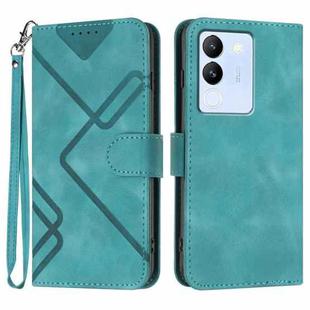 For vivo V30 Lite 5G Global Line Pattern Skin Feel Leather Phone Case(Light Blue)