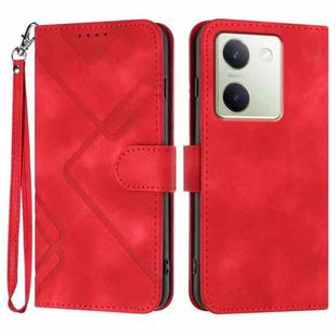 For vivo Y100 5G Global Line Pattern Skin Feel Leather Phone Case(Red)