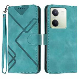 For vivo Y100 5G Global Line Pattern Skin Feel Leather Phone Case(Light Blue)
