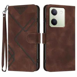 For vivo Y100 5G Global Line Pattern Skin Feel Leather Phone Case(Coffee)