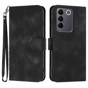 For vivo V27e 4G Global/T2 4G Global Line Pattern Skin Feel Leather Phone Case(Black)