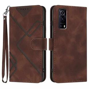 For vivo Y72 5G/iQOO Z3/Y52 5G Line Pattern Skin Feel Leather Phone Case(Coffee)