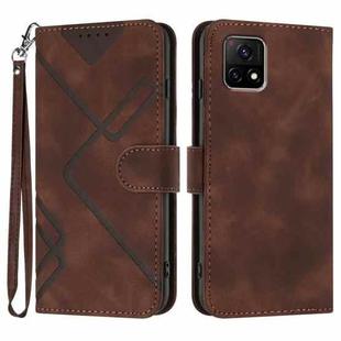 For vivo Y72 5G India Line Pattern Skin Feel Leather Phone Case(Coffee)