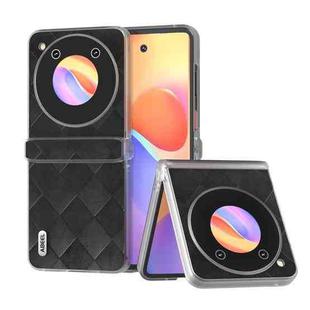 For ZTE nubia Flip ABEEL Frosted Transparent Frame Hinge Weave Plaid PU Phone Case(Black)