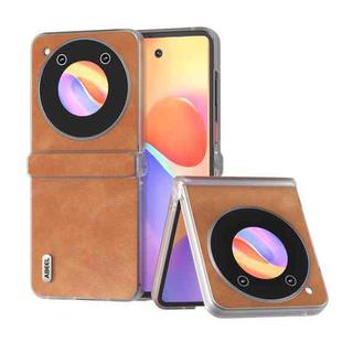 For ZTE nubia Flip ABEEL Frosted Transparent Frame Hinge Two-color Calf Texture PU Phone Case(Brown)