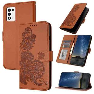 For ZTE Libero 5G III Datura Flower Embossed Flip Leather Phone Case(Brown)