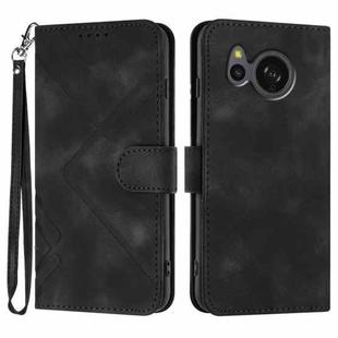 For Sharp Aquos sense7/SH-53C/SHG10 Line Pattern Skin Feel Leather Phone Case(Black)