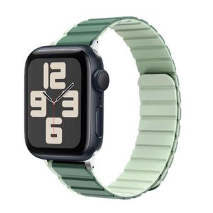 For Apple Watch SE 2023 44mm ZGA Two Color Magnetic Silicone Watch Band(Dark Green+Light Green)