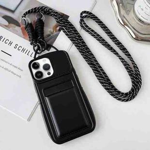 For iPhone 12 Pro Metallic Paint Skin Feel Full Coverage Shockproof Phone Case with Card Bag + Lanyard(Black)