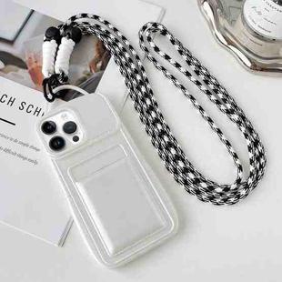 For iPhone 13 Pro Metallic Paint Skin Feel Full Coverage Shockproof Phone Case with Card Bag + Lanyard(White)