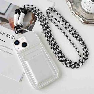 For iPhone 14 Metallic Paint Skin Feel Full Coverage Shockproof Phone Case with Card Bag + Lanyard(White)