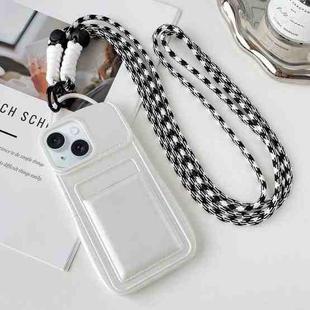 For iPhone 15 Metallic Paint Skin Feel Full Coverage Shockproof Phone Case with Card Bag + Lanyard(White)