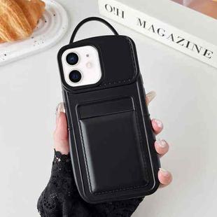 For iPhone 11 Metallic Paint Skin Feel Full Coverage Shockproof Phone Case with Card Bag(Black)