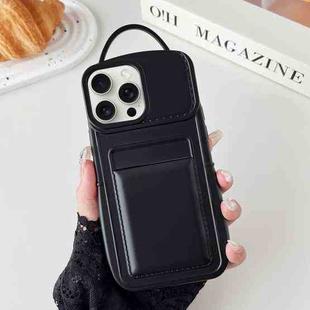 For iPhone 15 Pro Metallic Paint Skin Feel Full Coverage Shockproof Phone Case with Card Bag(Black)