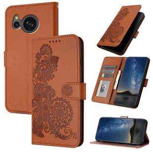 For Sharp Aquos sense7/SH-53C/SHG10 Datura Flower Embossed Flip Leather Phone Case(Brown)