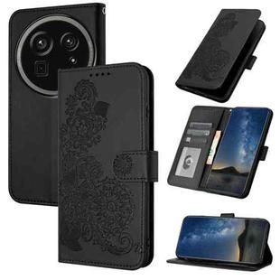 For Sharp Aquos R9 Pro Datura Flower Embossed Flip Leather Phone Case(Black)