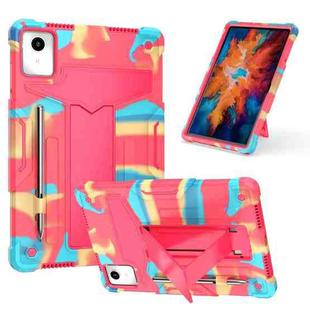 For Lenovo Tab M11/ Xiaoxin Pad 11 2024 T Holder Robot Silicone Hybrid PC Tablet Case(Camouflage Rose Red)