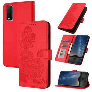 For vivo Y20a/Y20g/Y12a Datura Flower Embossed Flip Leather Phone Case(Red)