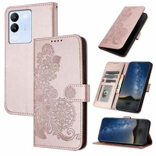 For vivo V30 Lite 5G Global Datura Flower Embossed Flip Leather Phone Case(Rose Gold)