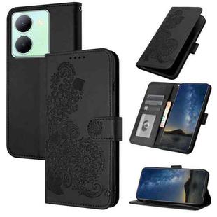 For vivo Y27s 4G Global Datura Flower Embossed Flip Leather Phone Case(Black)